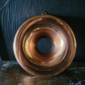 Vintage Round Copper Tin Cake Pan Jello Mold Wall Kitchen Art, Made in Portugal